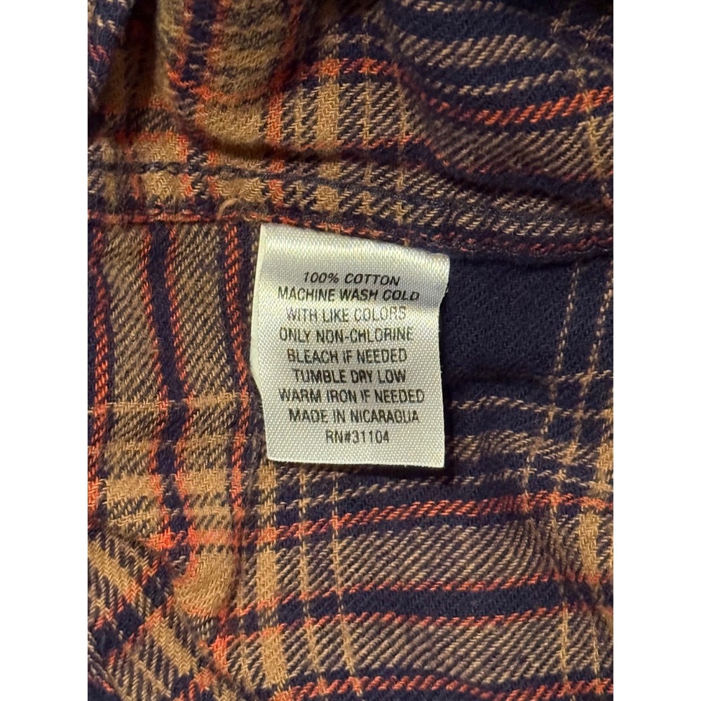 Ocean + Coast Mens XXL Plaid Flannel Button Down Shirt Navy Orange 100% Cotton - Picture 4 of 4